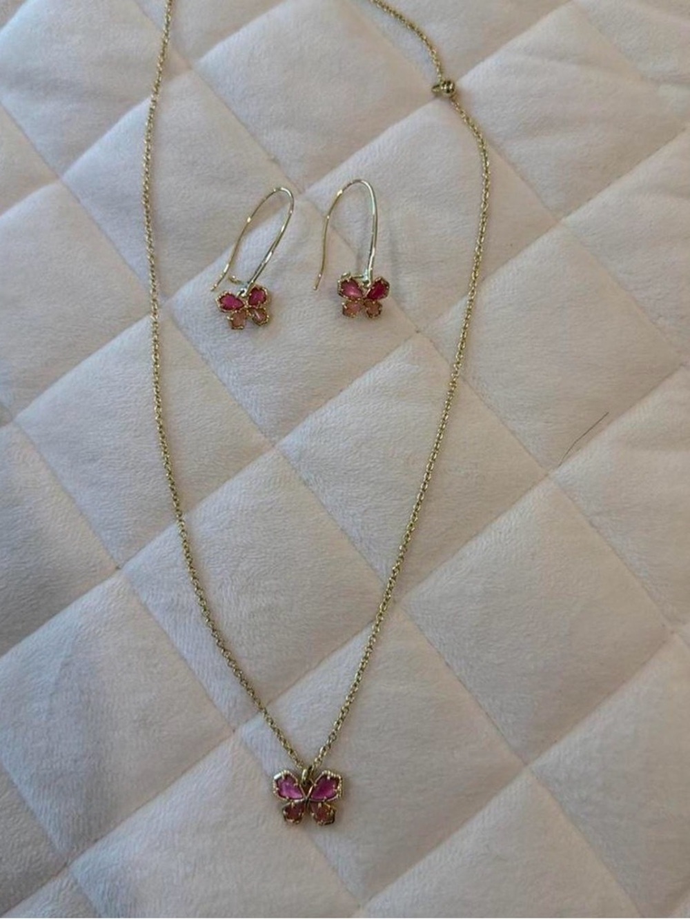 Kendra Scott Gold Butterfly Necklace and Earrings Set with Pink Stones